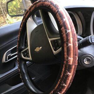 Deer Print Brown Wildlife Neoprene Steering Wheel Cover